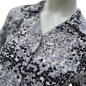 Vintage COURTENAY Black Gray & White Long Sleeve Collared Blouse sz M